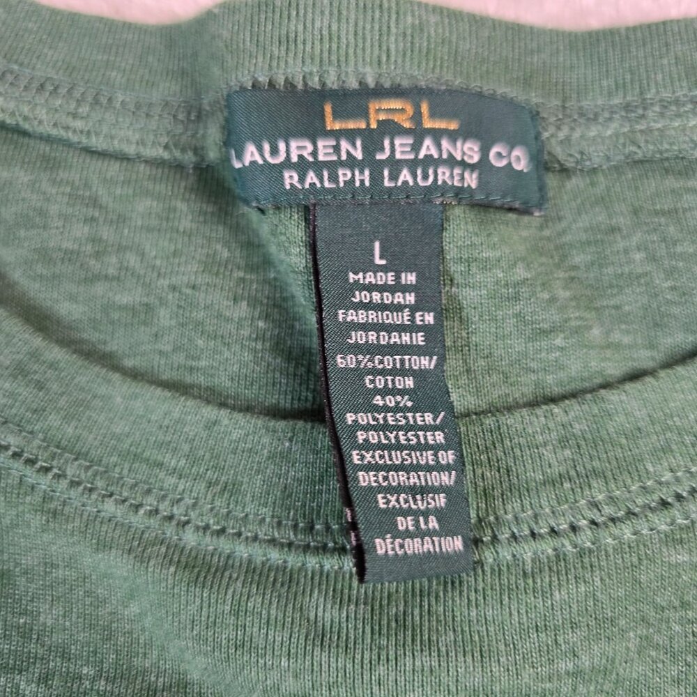 Lauren Ralph Lauren Top Womens Large Green Brown Faux Suede Elbow Patches Preppy - Picture 2 of 15